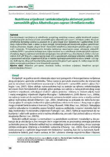 Nutritivna vrijednost i antioksidacijska aktivnost jestivih samoniklih gljiva Albatrellus pes-caprae i Armillaria mellea   / Sunčica Beluhan, Katja Cukon, Mirela Ivančić Šantek.