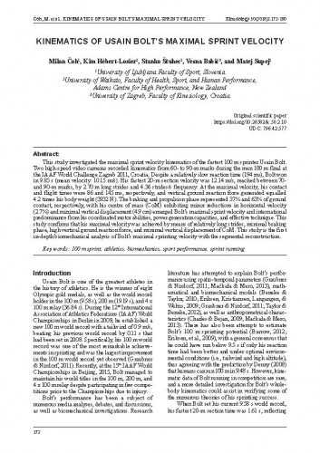 Kinematics of Usain Bolt's maximal sprint velocity /Milan Čoh, Kim Hébert-Losier, Stanko Štuhec, Vesna Babić, Matej Supej.
