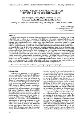 Kicking ability and kicking deficit in young elite soccer players /Lois Rodríguez-Lorenzo, Miguel Fernández-Del Olmo, José Andrés Sánchez-Molina, Rafael Martín-Acero.