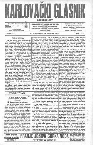 Karlovački glasnik : lokalni list : 3,10(1901) / odgovorni urednik Dragutin Hauptfeld.