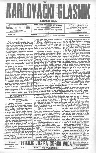 Karlovački glasnik : lokalni list : 3,21(1901) / odgovorni urednik Dragutin Hauptfeld.