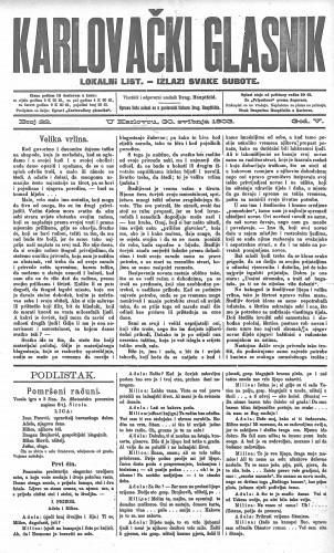 Karlovački glasnik : lokalni list : 5,22(1903) / odgovorni urednik Drag. Hauptfeld.