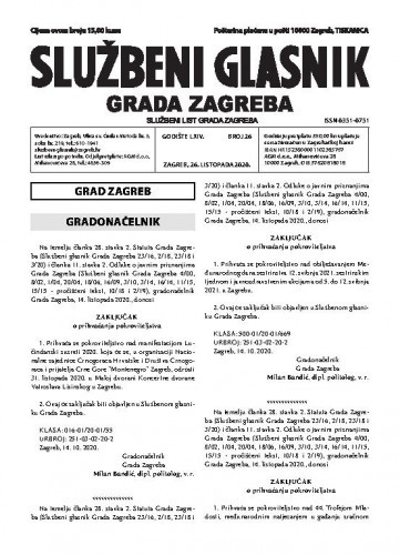 Službeni glasnik grada Zagreba : 64,26(2020) / glavna urednica Mirjana Lichtner Kristić.
