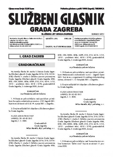 Službeni glasnik grada Zagreba : 64,30(2020) / glavna urednica Mirjana Lichtner Kristić.