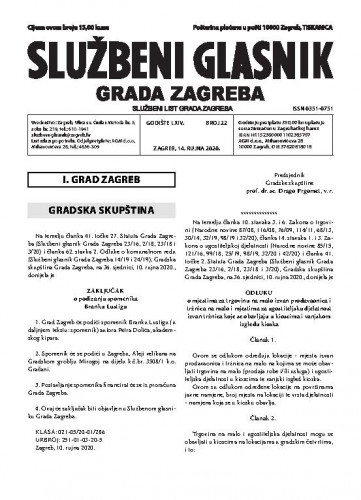 Službeni glasnik grada Zagreba : 64,22(2020) / glavna urednica Mirjana Lichtner Kristić.