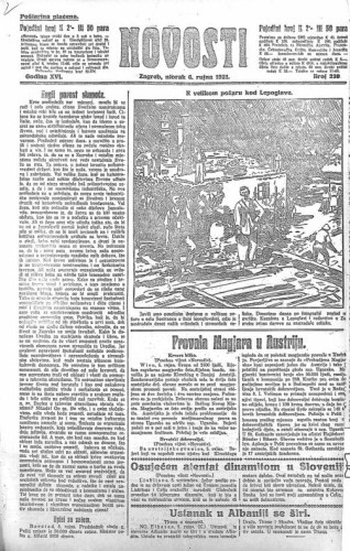 Novosti : 16,239(1921) / odgovorni urednik Lj. Z. Kara.