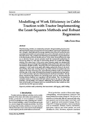 Modelling of work efficiency in cable traction with tractor implementing the least-squares methods and robust regression / Saliha Ünver-Okan.