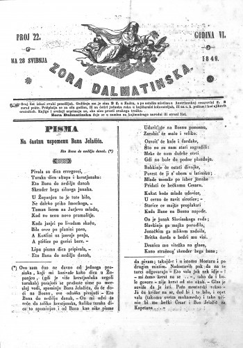 Zora dalmatinska : 6,22(1849) / urednici Bratja Battara.