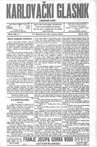 Karlovački glasnik : lokalni list : 3,38(1901) / odgovorni urednik Dragutin Hauptfeld.