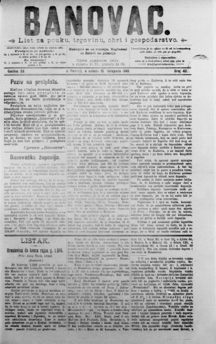 Banovac  : list za pouku, trgovinu, obrt i gospodarstvo : 23,42(1910) / odgovorni urednik Dragutin Benko.