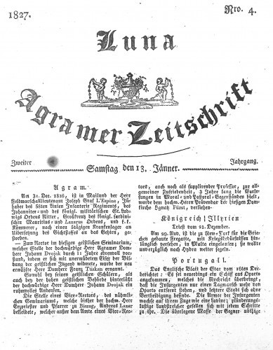 Luna Agramer Zeitschrift : 2,4(1827) / Herausgeber und Redacteurs F. S. Stauduar und F. Rosenau.