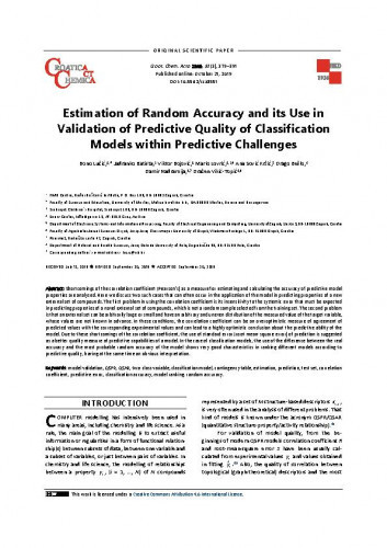 Estimation of random accuracy and its use in validation of predictive quality of classification models within predictive challenges / Bono Lučić, Jadranko Batista, Viktor Bojović, Ana Sović Kržić, Drago Bešlo, Damir Nadramija, Dražen Vikić-Topić, Mario Lovrić.
