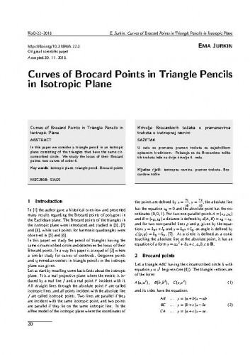 Curves of Brocard points in triangle pencils in isotropic plane /Ema Jurkin.