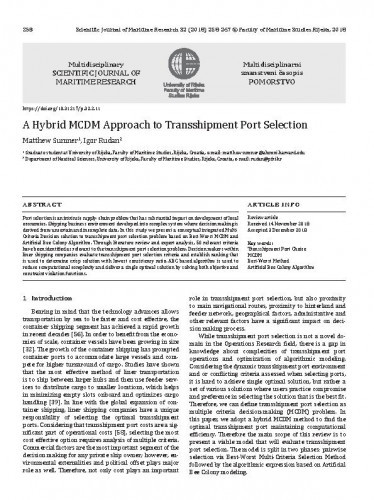 A hybrid MCDM approach to transshipment port selection   / Matthew Sumner, Igor Rudan.