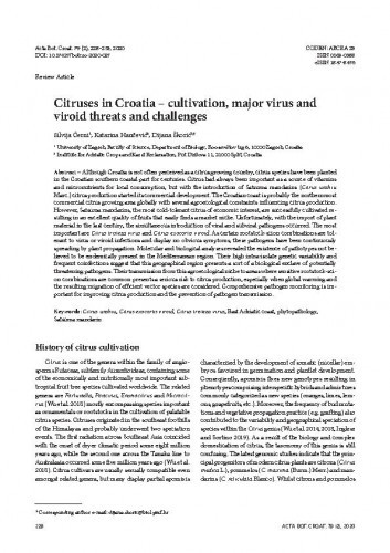 Citruses in Croatia - cultivation, major virus and viroid threats and challenges / Silvija Černi, Katarina Hančević, Dijana Škorić.