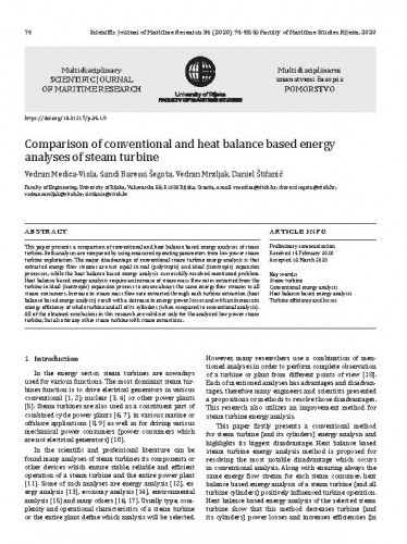 Comparison of conventional and heat balance based energy analyses of steam turbine / Vedran Medica-Viola, Sandi Baressi Šegota, Vedran Mrzljak, Daniel Štifanić.
