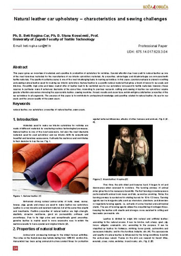 Natural leather car upholstery - characteristics and sewing challenges / Beti Rogina-Car, Stana Kovačević.