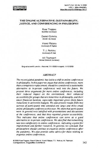 The online alternative : sustainability, justice, and conferencing in philosophy / Rose Trappes, Daniel Cohnitz, Viorel Pâslaru, T. J. Perkins, Ali Teymoori.