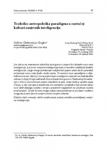Teološko-antropološka paradigma u rastućoj kulturi umjetnih inteligencija / Odilon-Gbènoukpo Singbo.