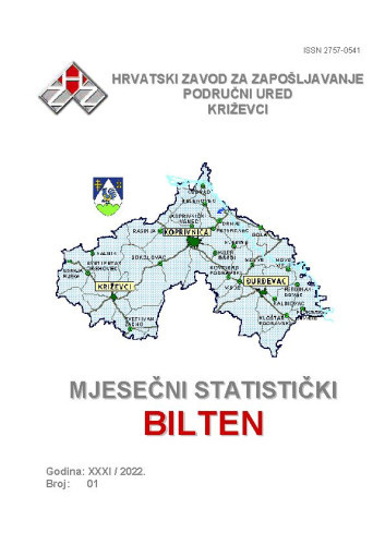 Mjesečni statistički bilten : 31,1(2022) /  Hrvatski zavod za zapošljavanje, Područni ured Križevci ; uredništvo Dražen Ištvanović.