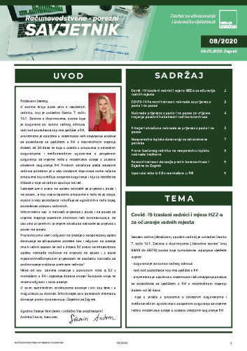 Računovodstveno-porezni savjetnik : 8(2020)  / glavni urednik Ivana Lukić.