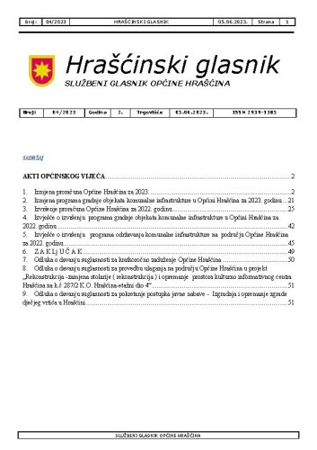 Hrašćinski glasnik  : službeni glasnik Općine Hrašćina : 2,4(2023) / odgovorni urednik Ivana Čavec.