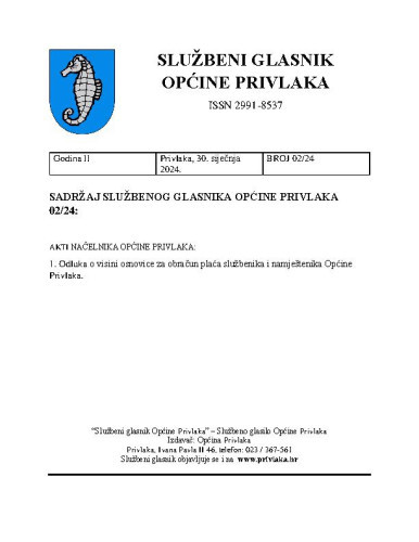 Službeni glasnik Općine Privlaka : 2,2(2024)  / glavni urednik Gašpar Begonja