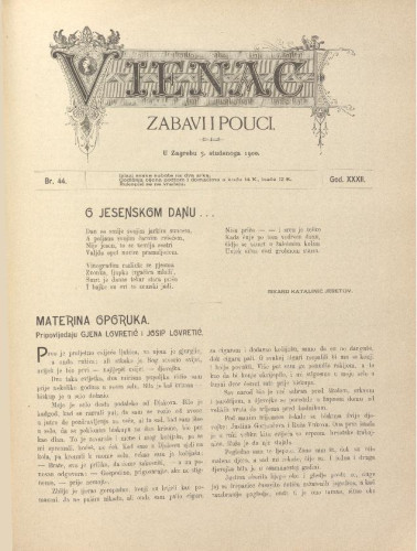 Vienac : zabavi i pouci. : 32,44(1900) / uredjuje Gjuro Arnold.