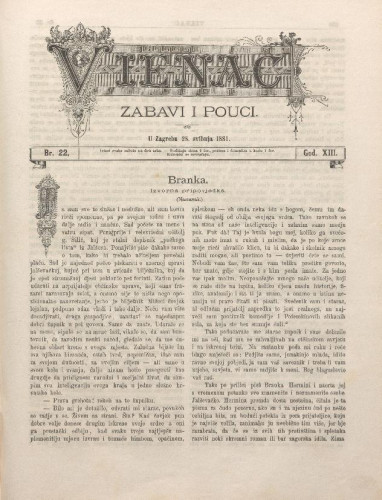 Vienac : zabavi i pouci. : 13,22(1881) / urednik August Šenoa.