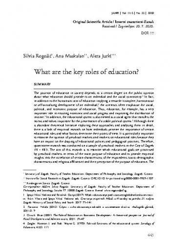 What are the key roles of education? / Silvia Rogošić, Ana Maskalan, Aleta Jurki.