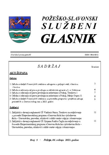 Požeško-slavonski službeni glasnik : 5(2023)  / glavna urednica Mateja Tomašević.