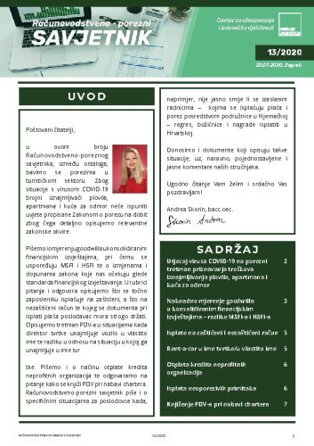Računovodstveno-porezni savjetnik : 13(2020)  / glavni urednik Ivana Lukić.