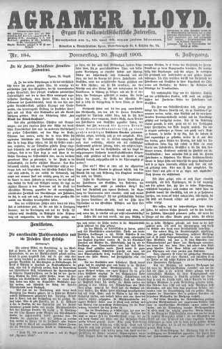 Agramer Lloyd  : organ für volkswirtschaftliche Interessen : 6,184(1903) / verantwortlicher Redacteur E. L. Blau.