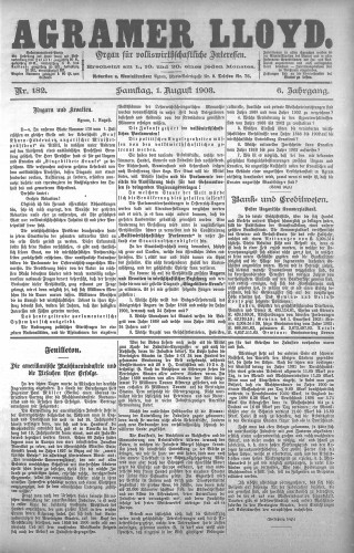 Agramer Lloyd  : organ für volkswirtschaftliche Interessen : 6,182(1903) / verantwortlicher Redacteur E. L. Blau.