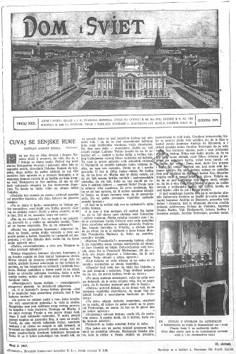 Dom i sviet  : ilustrovani list za zabavu, pouku i viesti dnevnih dogadjaja, javnom i društvenom životu, umjetnosti i znanosti, trgovini, obrtu, glazbi i kazalištu : 30,2(1917) / za uredničtvo odgovara privremeno M. Lovrenčević.