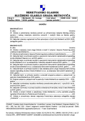 Neretvanski glasnik  : službeno glasilo grada Metkovića : 4(2024) / glavni i odgovorni urednik Mojmir Vladimir.