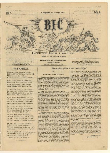 Bič   : list za šalu i satiru : 2, 8(1884)  / [odgovorni urednik Gavro Grünhut].