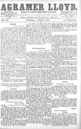 Agramer Lloyd  : organ für volkswirtschaftliche Interessen : 4,89(1901) / verantwortlicher Redacteur E. L. Blau.
