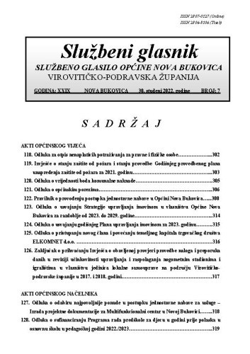 Službeni glasnik  : službeno glasilo Općine Nova Bukovica : 29,7(2022) / Općina Nova Bukovica ; odgovorni urednik Irena Stipanović.