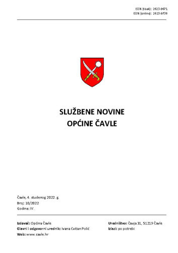 Službene novine Općine Čavle : 4,10(2022)  / glavni i odgovorni urednik Ivana Cvitan Polić.