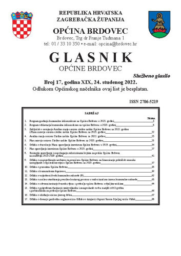 Glasnik Općine Brdovec : 19,17(2022)  / uredništvo Alen Prelec, Maja Coner i Daniel Bukovinski.