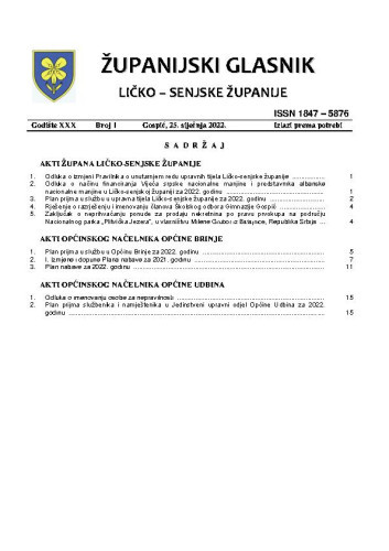 Županijski glasnik : 30,1(2022)  / Ličko-senjska županija ; glavni i odgovorni urednik Gordana Pađen.