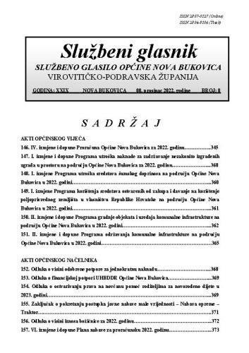 Službeni glasnik  : službeno glasilo Općine Nova Bukovica : 29,8(2022) / Općina Nova Bukovica ; odgovorni urednik Irena Stipanović.