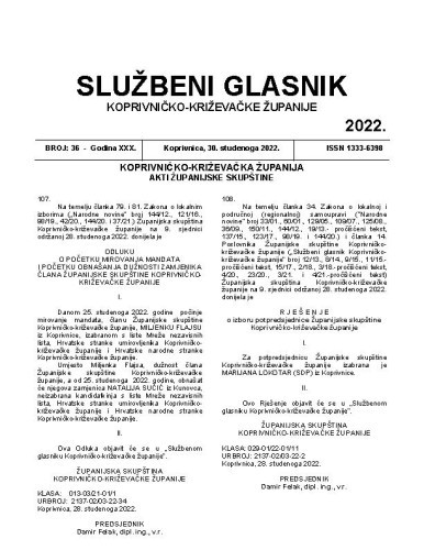 Službeni glasnik Koprivničko-križevačke županije : 30,36 (2022)  / glavni i odgovorni urednik Marina Jakšić.