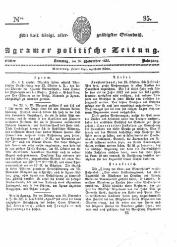 Agramer politische Zeitung : 11,95(1836) / Verlager und Redacteur Franz Stauduar und Ferd. Rosenau.