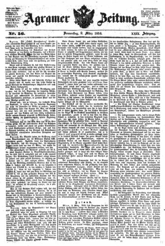 Agramer Zeitung : 29,56(1854) / für die Redaktion verantwortlich Ivan Sonvan. 