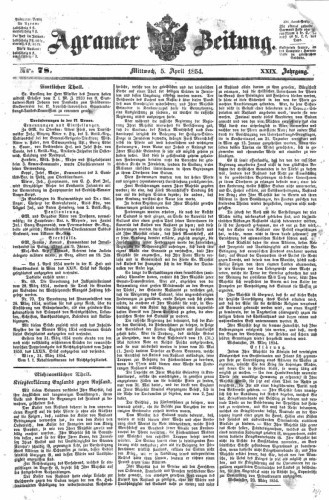 Agramer Zeitung : 29,78(1854) / für die Redaktion verantwortlich Ivan Sonvan. 