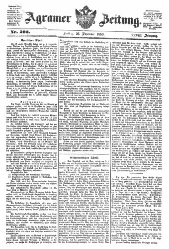 Agramer Zeitung : 28,293(1853) / Redakteur und Verleger F. S. Stauduar.