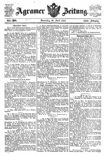 Agramer Zeitung : 29,90(1854) / für die Redaktion verantwortlich Ivan Sonvan. 