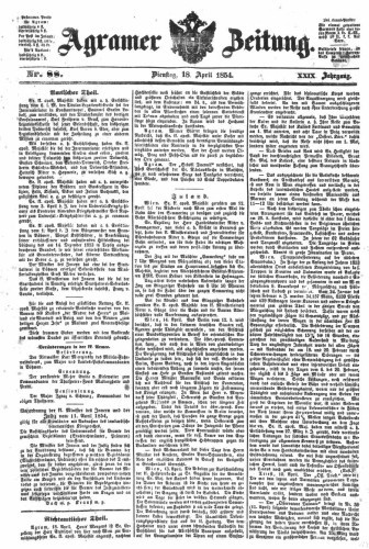 Agramer Zeitung : 29,88(1854) / für die Redaktion verantwortlich Ivan Sonvan. 